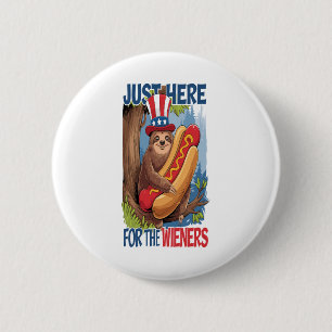 Sloth Hot Dog 4th of July BBQ 6 Cm Round Badge
