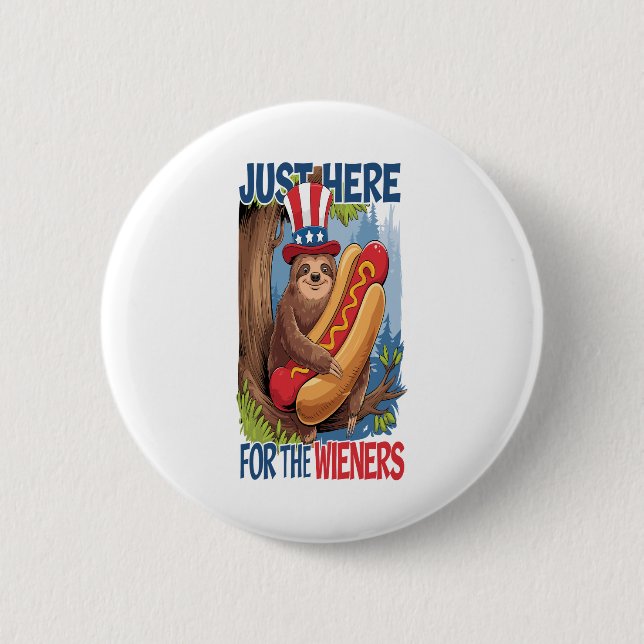 Sloth Hot Dog 4th of July BBQ 6 Cm Round Badge (Front)