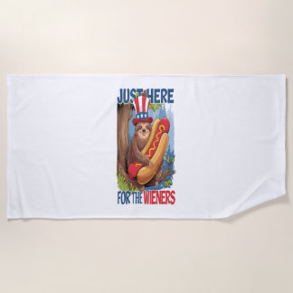 Sloth Hot Dog 4th of July BBQ Beach Towel
