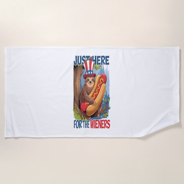 Sloth Hot Dog 4th of July BBQ Beach Towel (Front)