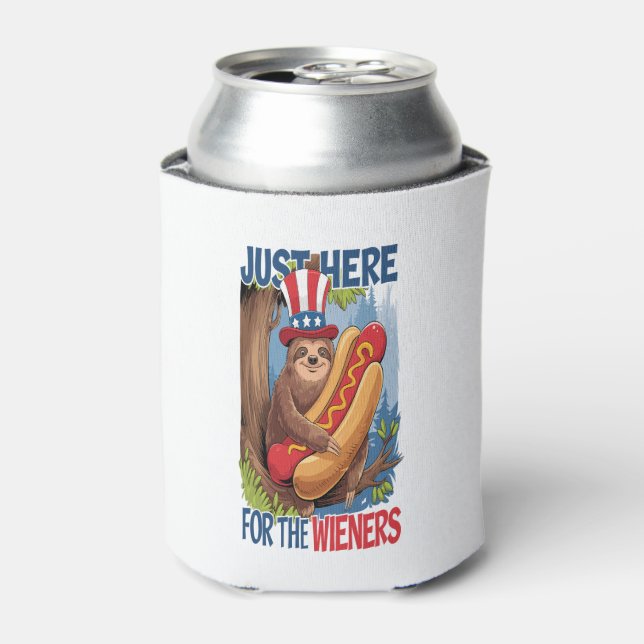 Sloth Hot Dog 4th of July BBQ Can Cooler (Can Front)