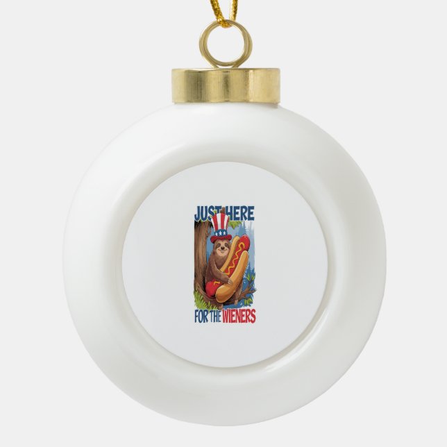 Sloth Hot Dog 4th of July BBQ Ceramic Ball Christmas Ornament (Front)