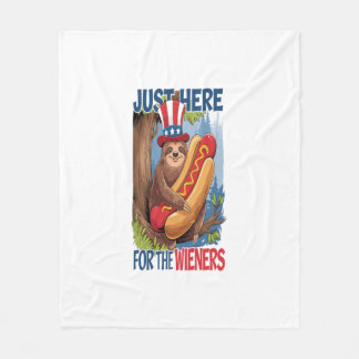 Sloth Hot Dog 4th of July BBQ Fleece Blanket
