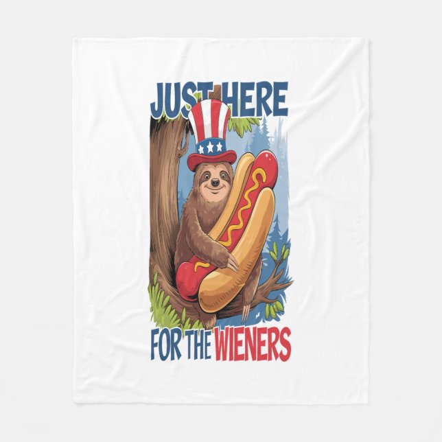 Sloth Hot Dog 4th of July BBQ Fleece Blanket (Front)
