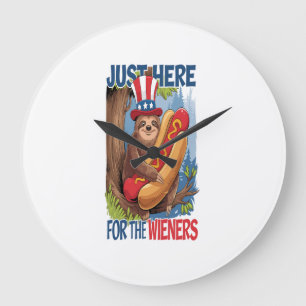 Sloth Hot Dog 4th of July BBQ Large Clock