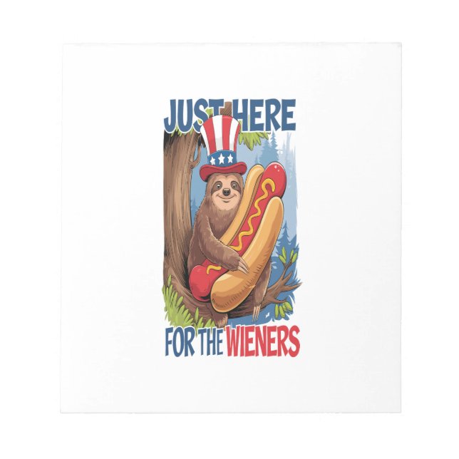 Sloth Hot Dog 4th of July BBQ Notepad (Front)