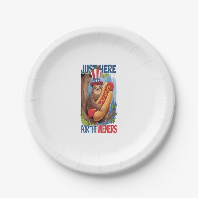 Sloth Hot Dog 4th of July BBQ Paper Plate (Front)