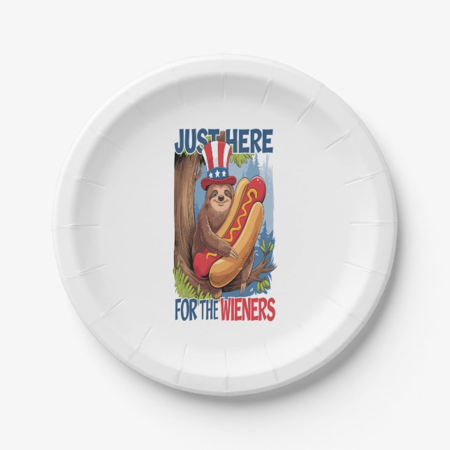 Sloth Hot Dog 4th of July BBQ Paper Plate (Front)