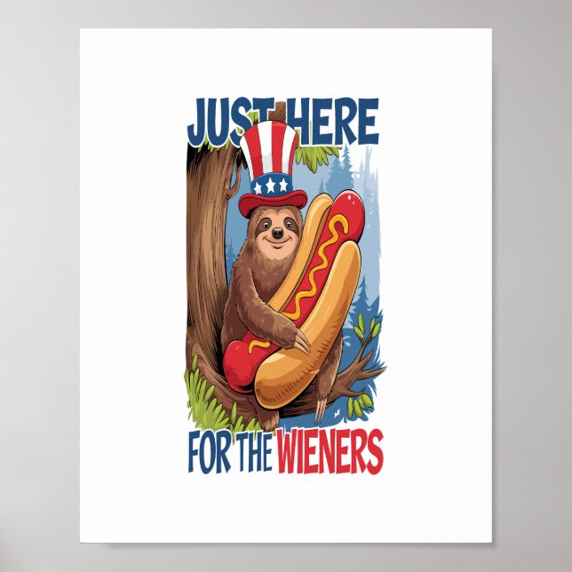 Sloth Hot Dog 4th of July BBQ Poster (Front)