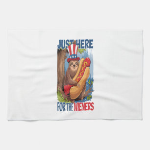 Sloth Hot Dog 4th of July BBQ Tea Towel
