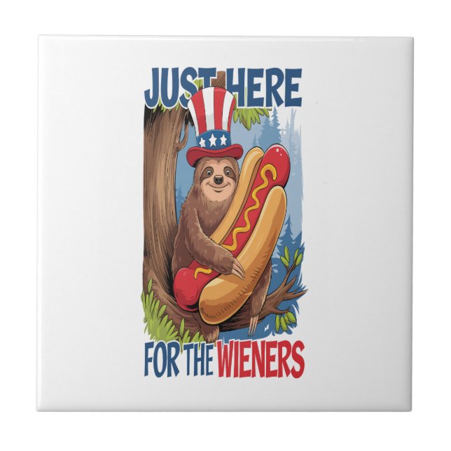 Sloth Hot Dog 4th of July BBQ Tile (Front)