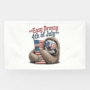 Sloth Hugging Flag 4th of July Banner