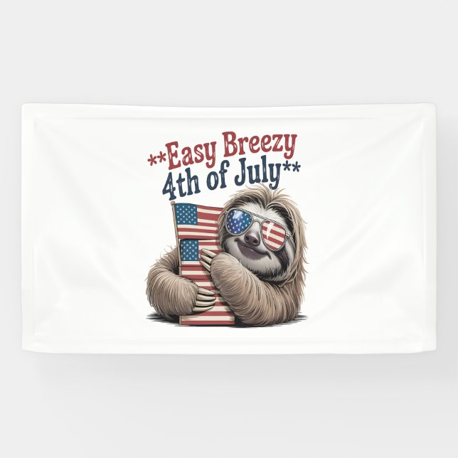 Sloth Hugging Flag 4th of July Banner (Horizontal)