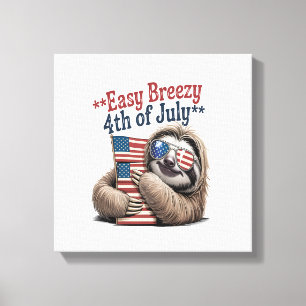 Sloth Hugging Flag 4th of July Canvas Print