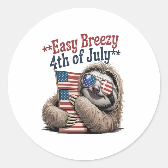 Sloth Hugging Flag 4th of July Classic Round Sticker (Front)