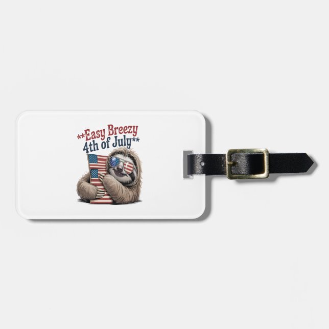 Sloth Hugging Flag 4th of July Luggage Tag (Front Horizontal)