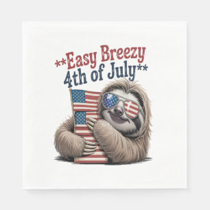 Sloth Hugging Flag 4th of July Napkin