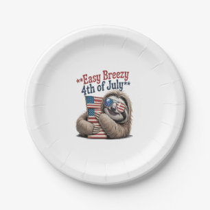 Sloth Hugging Flag 4th of July Paper Plate