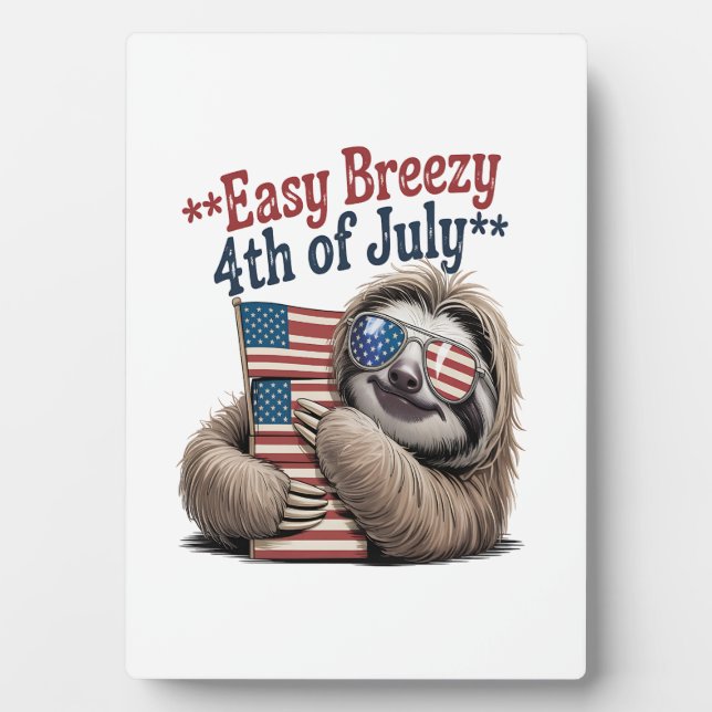 Sloth Hugging Flag 4th of July Plaque (Front)