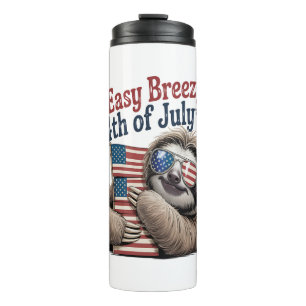 Sloth Hugging Flag 4th of July Thermal Tumbler