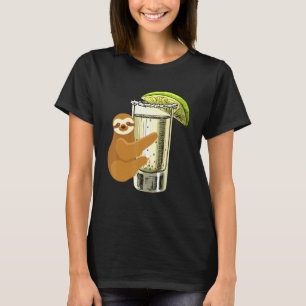 Sloth Hugging Tequila Salt Lime Glass Sloths Drink T-Shirt