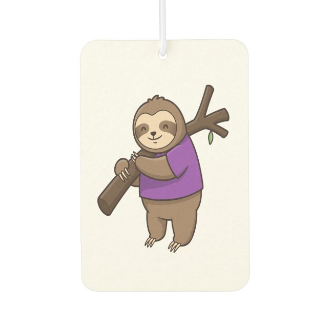 Sloth Hugging Tree Branch Wearing Purple Car Air Freshener (Front)