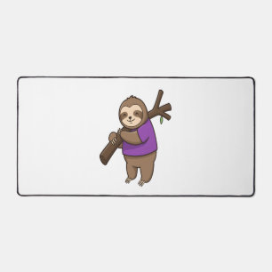 Sloth Hugging Tree Branch Wearing Purple Desk Mat