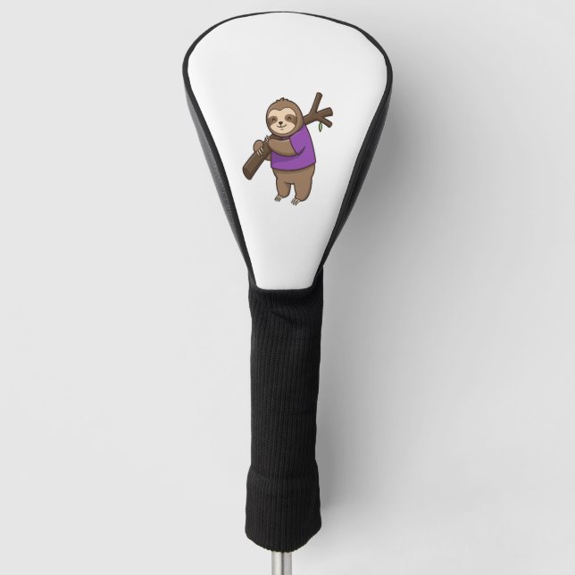 Sloth Hugging Tree Branch Wearing Purple Golf Head Cover (Front)