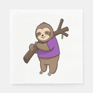 Sloth Hugging Tree Branch Wearing Purple Napkin