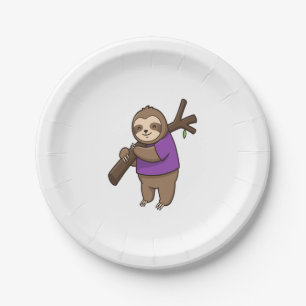 Sloth Hugging Tree Branch Wearing Purple Paper Plate