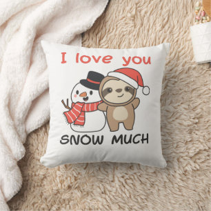 Sloth I Love You Snow Much Snowman Pun Cushion