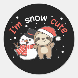 Sloth I'm Snow Cute Snowman Snow Pun Classic Round Sticker