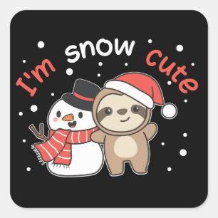 Sloth I'm Snow Cute Snowman Snow Pun Square Sticke Sticker