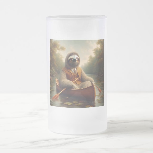 Sloth In A Canoe Frosted Glass Beer Mug (Center)