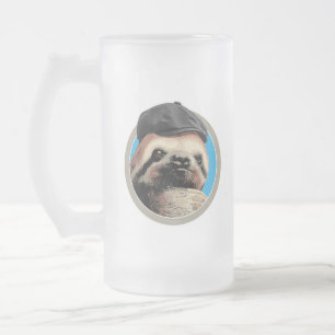Sloth (in Baker Boy hat) Frosted Glass Beer Mug