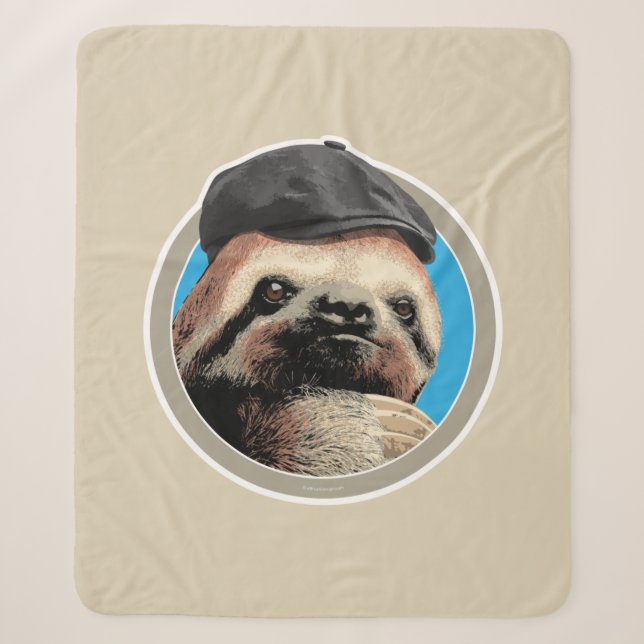 Sloth (in Baker Boy hat) Sherpa Blanket (Front)