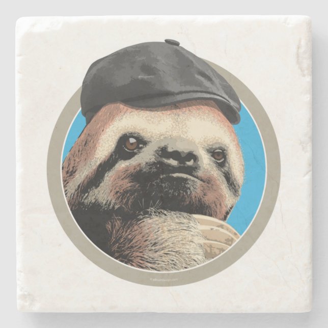 Sloth (in Baker Boy hat) Stone Coaster (Front)