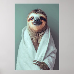 Sloth in Bathrobe Art Print, Funny Bathroom Poster
