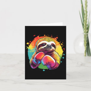 Sloth In Boxing Gloves Rainbow Background Card