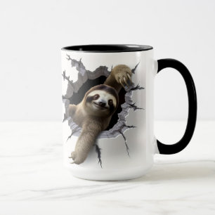 Sloth in cracked wall mug