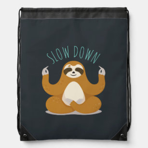 Sloth in Lotus Yoga Pose "Slow Down" Drawstring Bag
