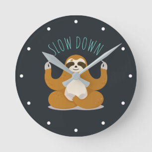 Sloth in Lotus Yoga Pose "Slow Down" Round Clock