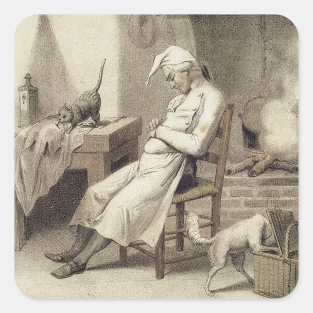 Sloth in the Kitchen, from a series of prints depi Square Sticker (Front)