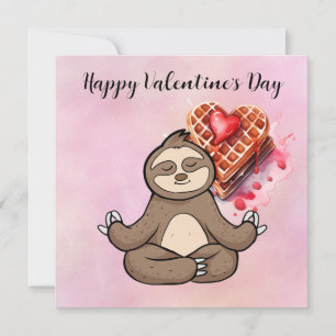 Sloth in  Yoga Class on Valentine's Day  Holiday Card