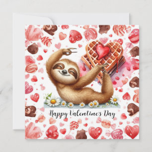 Sloth in  Yoga Class on Valentine's Day  Holiday Card