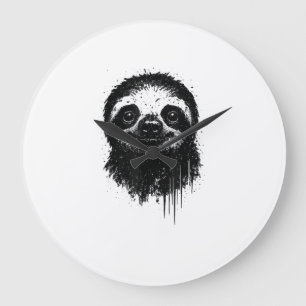 Sloth Ink Art Grunge Jungle Wildlife Portrait Lazy Large Clock