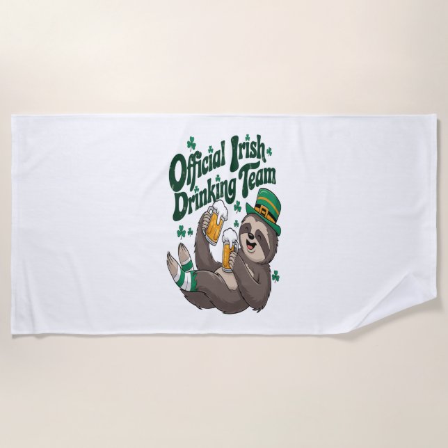 Sloth Irish Drinking St Patrick's Day Beach Towel (Front)