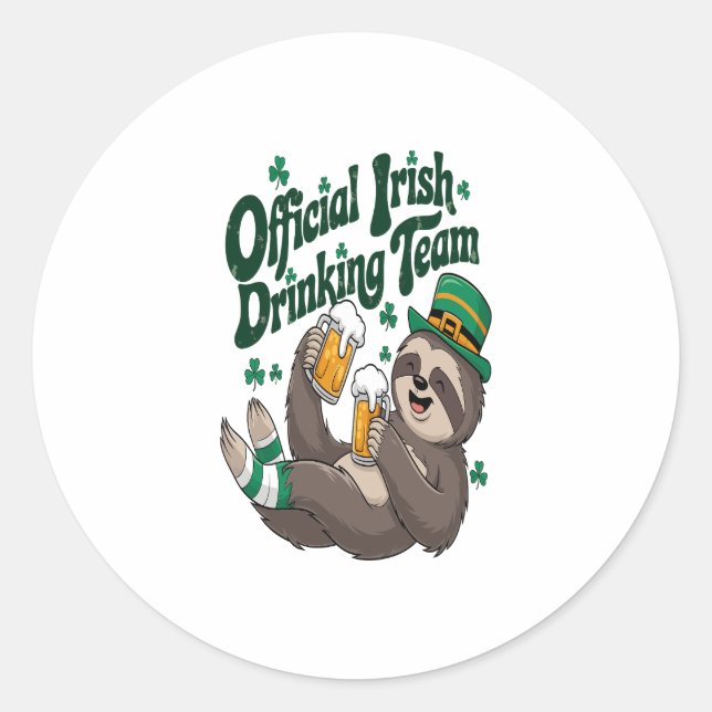 Sloth Irish Drinking St Patrick's Day Classic Round Sticker (Front)