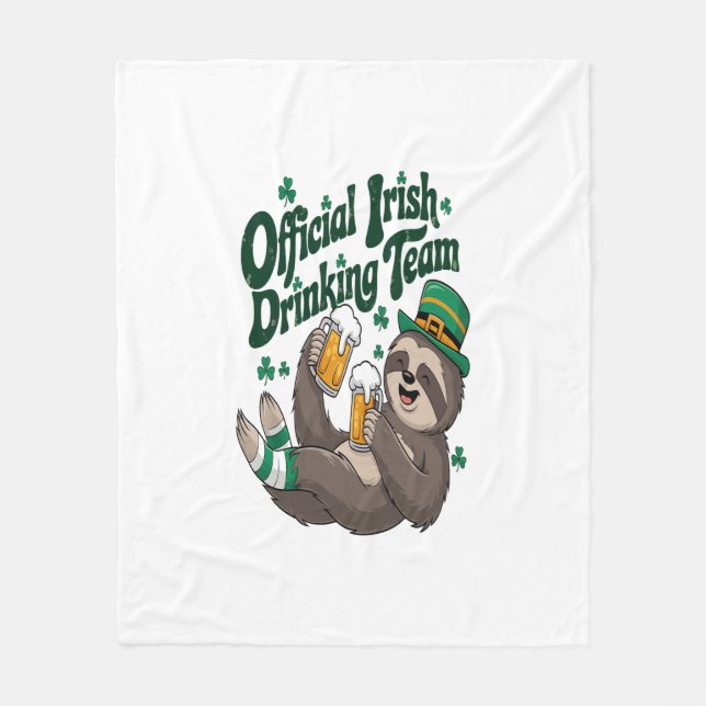 Sloth Irish Drinking St Patrick's Day Fleece Blanket (Front)