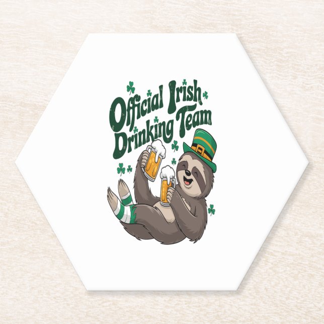 Sloth Irish Drinking St Patrick's Day Paper Coaster (Front)